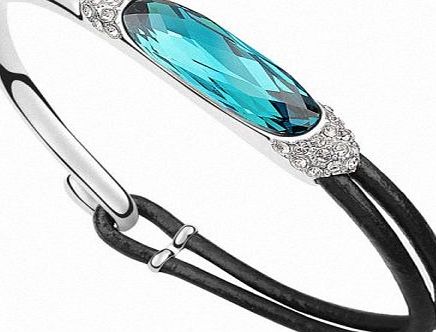 TAOTAOHAS-Crystal TTH Swarovski Elements Crystal Bangle Bracelet [Luxury Lady, Metallic Blue ] 18KGP Rhinestone
